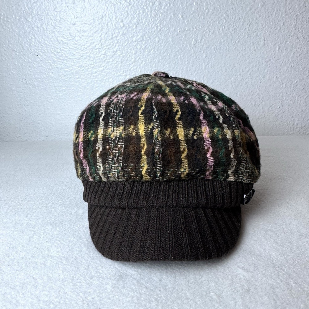 Manhattan Hat Company Newboy Hat Plaid Brown Pink Yellow Cabbie Cap Y2K